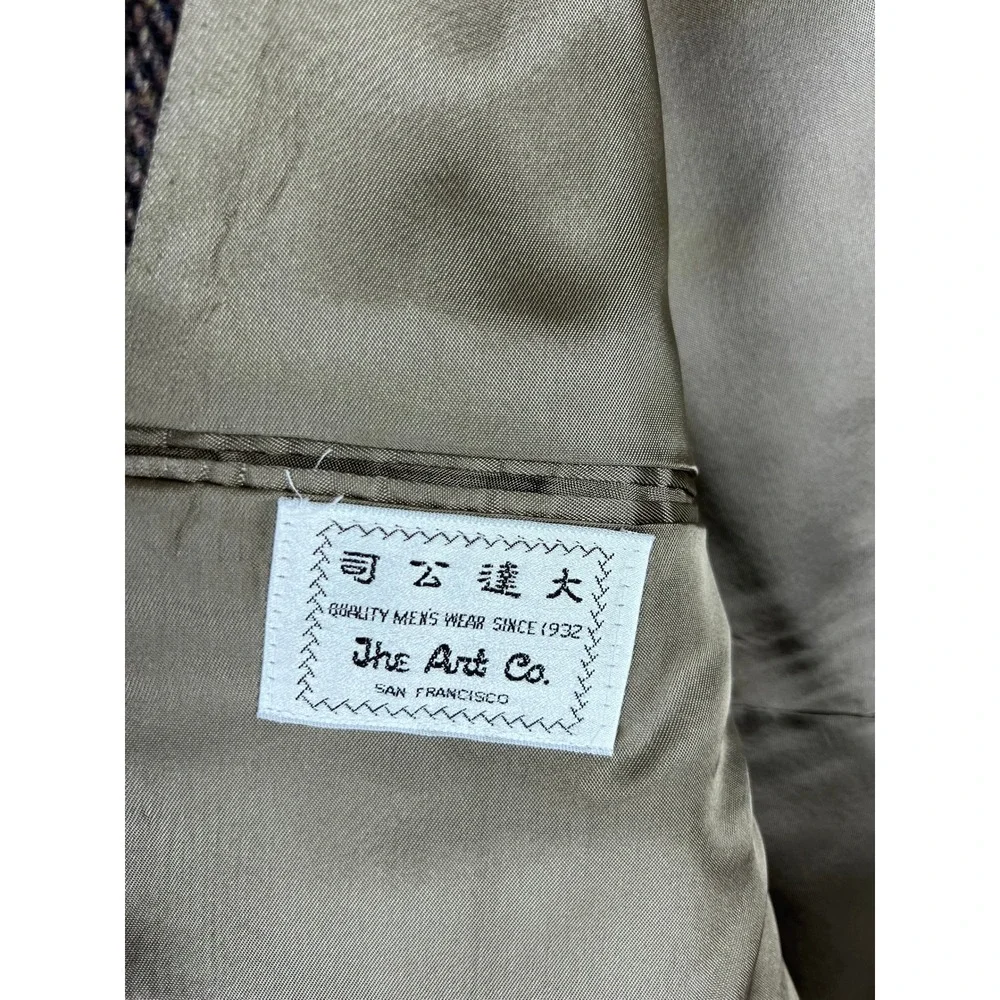 Harris‎ Tweed The Art Co Brown Herringbone Wool Blazer Sport Coat 42 Mens USA